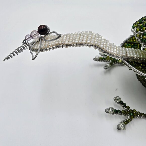 Beaded Frog With Dragonfly Figurine Wire Bead Art Freestanding Toad Bug Read - Picture 8 of 12